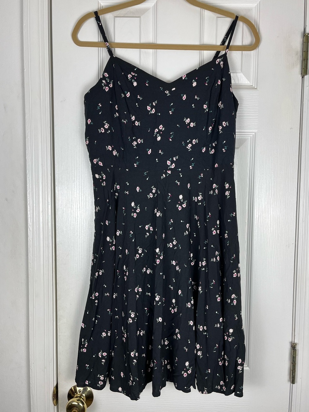 Old Navy Floral Mini Dress Sz L Black Spaghetti Strap Summer Casual
